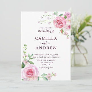 Convite Casamento de Rosas Rosa-Blush