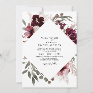 Convite Casamento de Rosas Rosa Borgonha com Grama das Pam