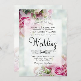Convite Casamento de Rosas Rosa-Buquê Pastel e Buds-Peony