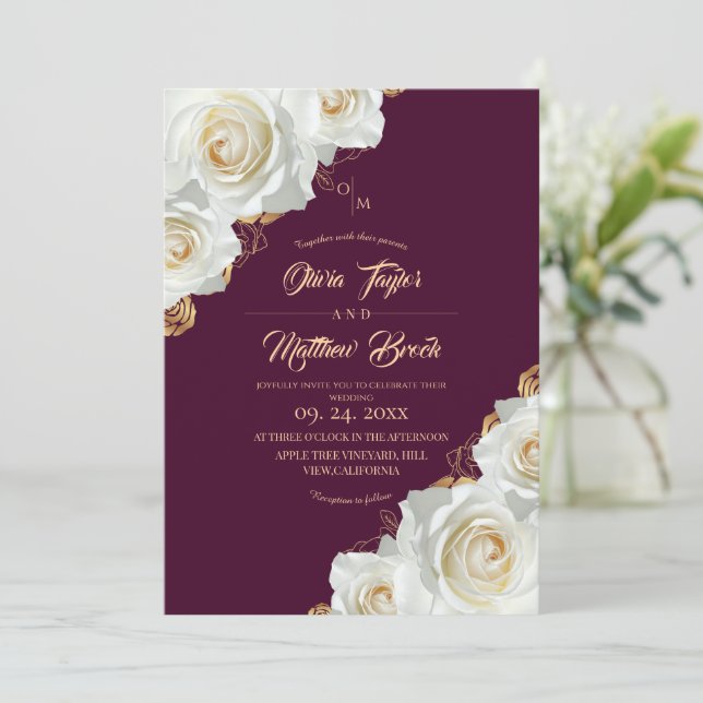 Convite Casamento de Rosas Rosa e Branco Florais (Em pé/Frente)