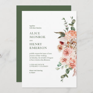 Convite Casamento de Rosas Rosa Rosa Espelhadas com Cor de