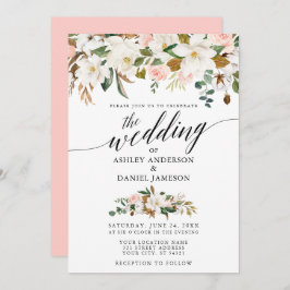 Convite Casamento de Rosas Rosa-Rosa Magnolias Brancas