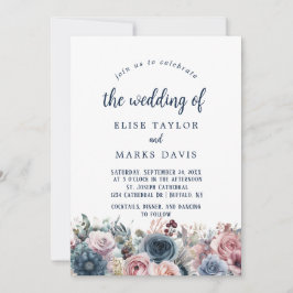 Convite Casamento de Rosas Rosa-Rosa marinho Azul