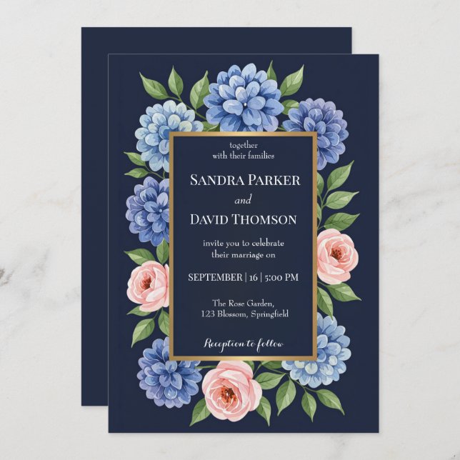 Convite Casamento de rosas rosa-rosa pastoreadas com hidra (Frente/Verso)