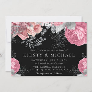 Convite Casamento de Rosas Roxas e Prata em Aquarela