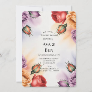 Convite Casamento de Rosas Roxas, Laranja e Vermelhas Fest
