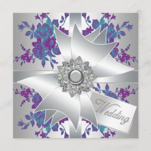 Convite Casamento de Rosas Roxos Teal