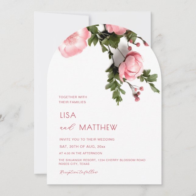 Convite Casamento de Rosas Silvestres 3D Modernas (Frente)