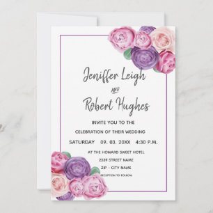 Convite Casamento de Rosas Ultra-Violet e Rosa