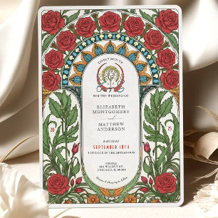Convite Casamento de Rosas Vermelhas Art Nouveau