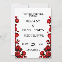 Convite Casamento de Rosas vermelhas Brancas de Neve