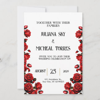 Convite Casamento de Rosas vermelhas Brancas de Neve
