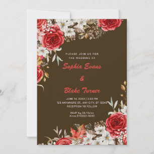 Convite Casamento de Rosas Vermelhas Country Elegante Roxo