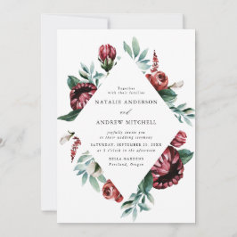 Convite Casamento de Rosas vermelhas de Aquarela e Frame F