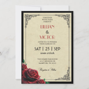 Convite Casamento de Rosas vermelhas do art. 1920