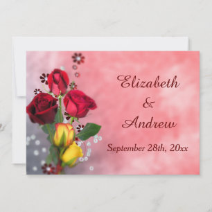 Convite Casamento de Rosas Vermelhas e Amarelas Chic
