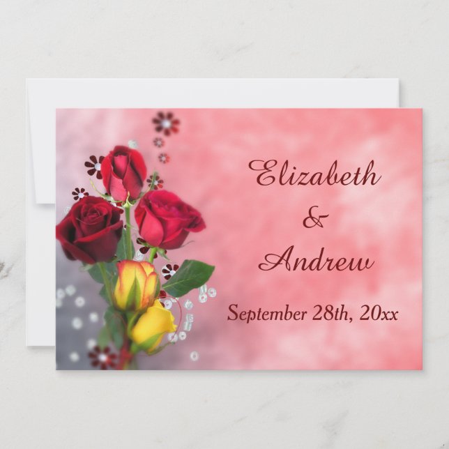 Convite Casamento de Rosas Vermelhas e Amarelas Chic (Frente)