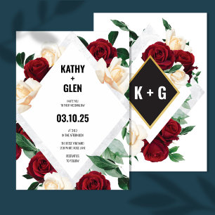 Convite Casamento de Rosas Vermelhas e Brancas Elegantes M