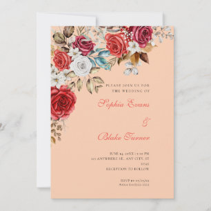 Convite Casamento de Rosas Vermelhas e Brancas Laranja Apr