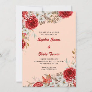 Convite Casamento de Rosas Vermelhas e Creme de Laranja Co