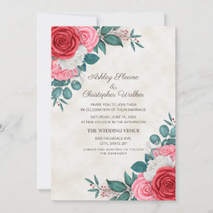 Convite Casamento de Rosas Vermelhas e Rosas Elegantes