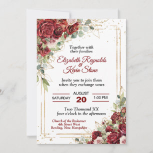Convite Casamento de Rosas vermelhas Elegante