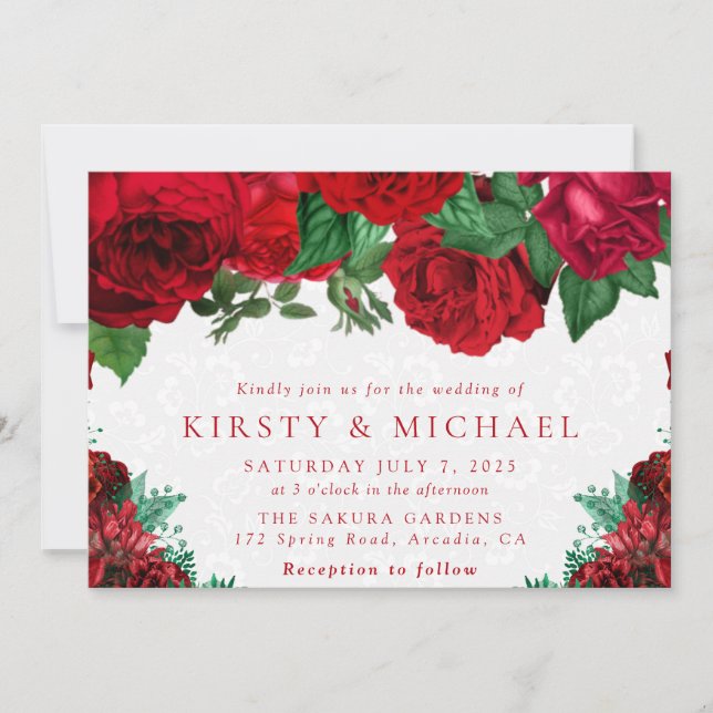 Convite Casamento de Rosas Vermelhas em Aquarela (Frente)