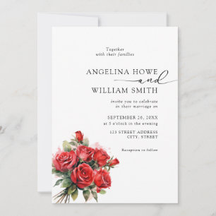 Convite Casamento de Rosas vermelhas Floral Elegante
