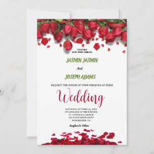Convite Casamento de Rosas Vermelhas Luxuosas e Elegantes