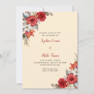 Convite Casamento de Rosas Vermelhas Rústicas Elegantes co