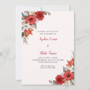 Convite Casamento de Rosas Vermelhas Rústicas Elegantes e