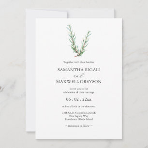Convite Casamento de Rosemary Branch de Cores Aquáticas Bo