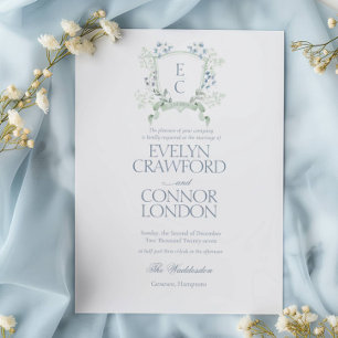Convite Casamento de Roteiro Azul de Dobra Floral Elegante