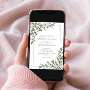 Convite Casamento de Roteiro Verde Eucalyptus Botanical