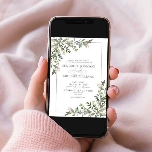 Convite Casamento de Roteiro Verde Eucalyptus Botanical (Criador carregado)