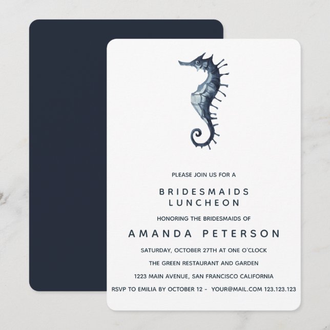 Convite Casamento de Roupa Azul das Cavalas de Cabra (Frente/Verso)