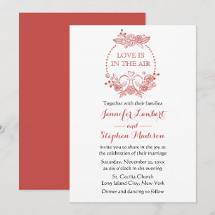 Convite Casamento de Rouxinóis Florais Vermelho Borgonha C