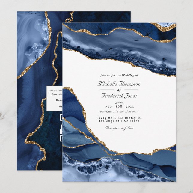 Convite Casamento de RSVP com Código QR de Pedra Ágata Dou (Frente/Verso)