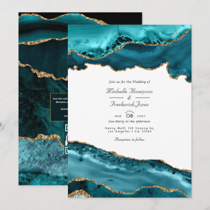 Convite Casamento de RSVP com Código QR em Ágata Azul e Do