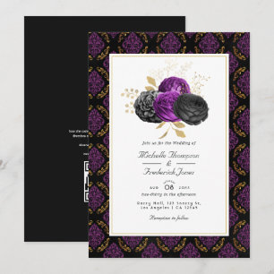 Convite Casamento de RSVP com Código QR Floral Gótico Vint