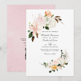 Convite Casamento de RSVP com Código QR Floral Rosa Pastel
