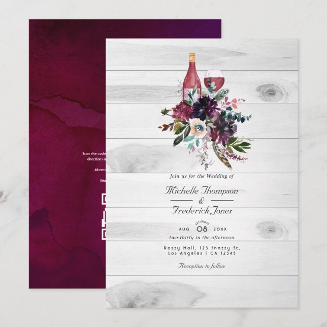 Convite Casamento de RSVP com Código QR para Degustação de (Frente/Verso)