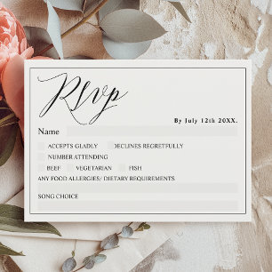 Convite Casamento de rsvp com script chic branco preto