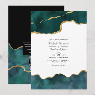 Convite Casamento de RSVP de Código QR de Ágata Geodo Teal