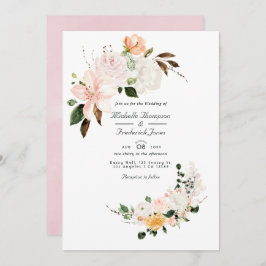 Convite Casamento de RSVP de Código QR Floral Cor-de-Rosa-