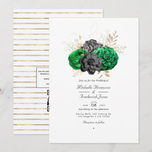 Convite Casamento de RSVP de Código QR Floral Esmeralda Es