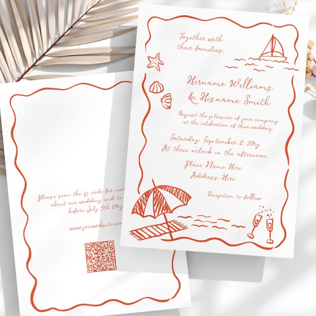 Convite Casamento de RSVP de Reprodução de Mão Vermelha de (Criador carregado)