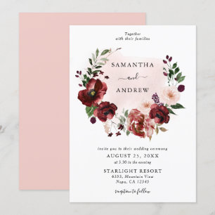 Convite Casamento De Rua Floral De Borgonha Elegante
