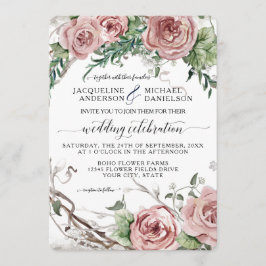 Convite Casamento De Rua Floral Rosa-Rosa, Blush Chic,