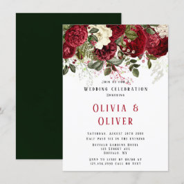 Convite Casamento de Ruby Red Peonies Elegante